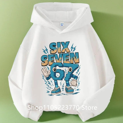 Spring And Autumn Single Casual Fashion Christmas #67 Boys Black Hoodie, Six Seven, Hand Support 67 Cartoon Print Pattern