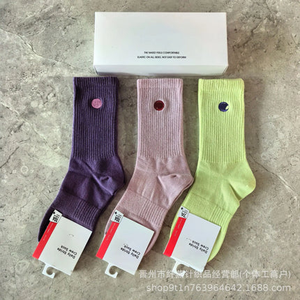 New Men Women Combed Cotton Embroidered Logo Two Bars Casual Sports Socks Running Fitness Breathable Trendy Socks