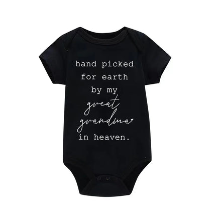 Hand Picked for Earth By My Great Grandma in Heaven Cute Casual Newboorn Baby Girls Boys  Romper Summer Infant Jumpsuits