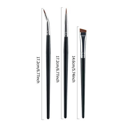 3pcs Eye Makeup Brush Ultra Fine Eyeliner Brush Set, Including Straight, Angled, Bent Tip, Suitable For Makeup
