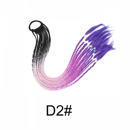 24Inch Synthetic Gradient  Colored Braided Ponytail Hair Extension Elastic Rubber Band Braiding Ponytail for Girl Women
