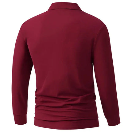 New Men's Business Casual Long Sleeved Shirt Solid Color Polo Shirt Fashionable Breathable Comfortable Versatile Top