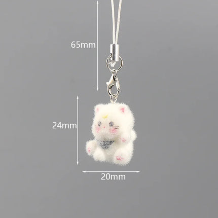 Flocking Animal Dog Cat Pendant Cute Keychain Keyring Bag Earphone Car Keychain Decor Keychains Accessories Phone Chain Lanyard