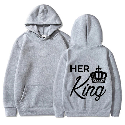 New Valentine's Day His Queen And Her King Printed Hoodies Men/Women Couple's Sweatshirts Casual Hoodie Personality Pullover