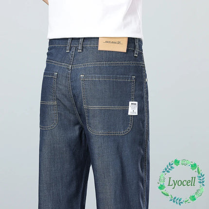High Quality New Summer Lyocell Fabric Stretch Jeans Business  Loose Straight Casual Trousers Fashion Pants Plus Size 28-35 40