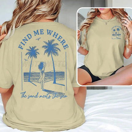 "Find Me Where The Sand Meets The Sea" T-shirts Women Vintage Ocean Beach Series Casual Short Sleeve Y2K Tops Summer Tshirts