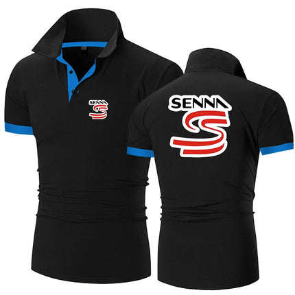 2025 Summer Man's Ayrton Senna Logo Print Trendy Breathable Loose New Solid Color Casual Short Sleeve Lapel Collar Polo Shirt