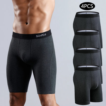 4-pack men's long boxer briefs plus size men's sexy long-leg cotton underpants fashion men's trunk briefs