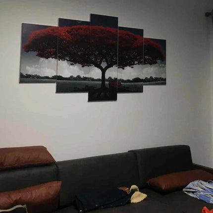 5Pcs/Set Modern Red Lucky Tree Wall Art Canvas Posters Unframed for Living Room Home Decor