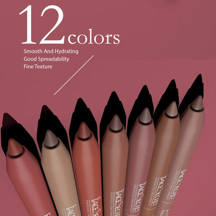 12 Color Waterproof Lip Liner Pencil , Long-Lasting,Velvet Weightless Precise Liner with Super Soft Blendable Texture Matte Soft