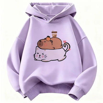 Unisex Kids Cute Cat Capybara Hoodie Cat Children's Sweatshirt Hoody for Boys Girls Casual Hoodies Clothes