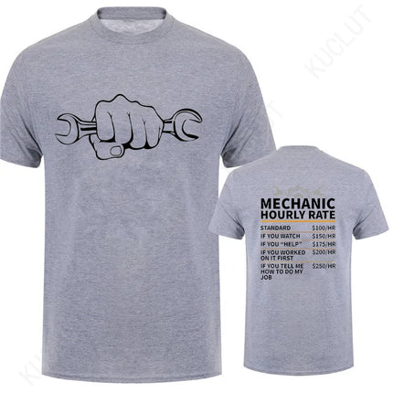 Men's T-Shirt Tops Mechanic Hourly Rate Unique Tee Shirt Male T-shirt Car Fix Engineer Graphic Design T-Shirt Clothing Gift Idea