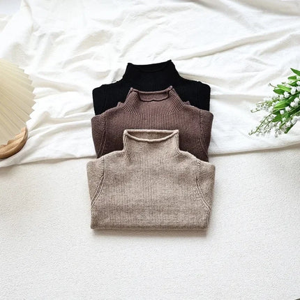 Kids Fleece Lined Turtleneck Sweater 2025 Winter Warm Knitwear Baby Boys Girls Thermal Top