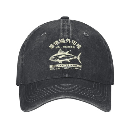Japanense Tsukiji Fish Market Washed Tokyo Japan Baseball Cap Sun High Quality Washed Trucker Hat Female Male Snapback Cap