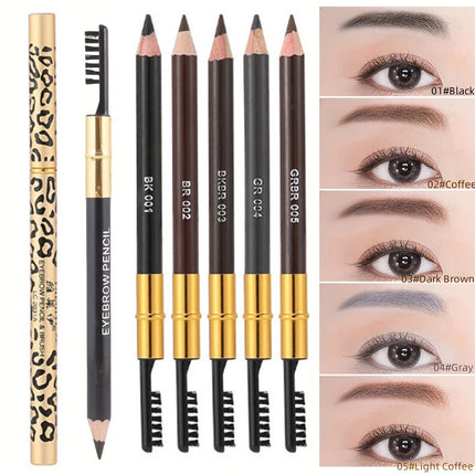 7 Colors Leopard Double Head Eyebrow Pencil Waterproof Long Lasting Brow Definer with Brush Natural Easy To Color Eye Makeup
