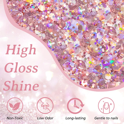 7pcs Glitter Sequins Gel Nail Polish Set Pink Silver Laser Glitter Semi Permanent Soak Off UV Gel Varnish Manicure Nail Supplies