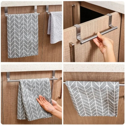 Towel Rack Over Door Stainless Steel Towel Bar Storage Organizer Bathroom Kitchen Cabinet Door Hanging Towel Rack