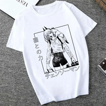 Japanese Anime Denji Tshirt Unisex Chainsaw women T Shirt Women Funny Cartoon Pochita Makima T-shirt Graphic Tees Tops Female 90
