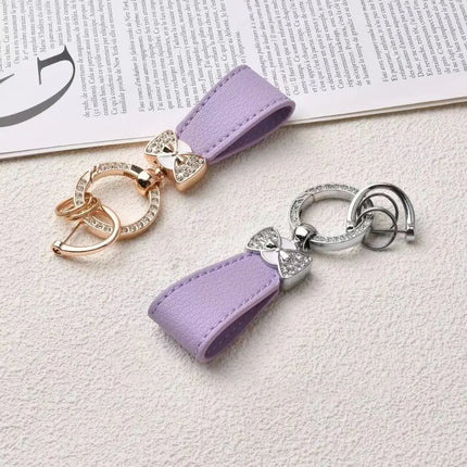 Key Holder Luxury Genuine Leather Keychain Matte Buckle Keys Organizer Car Key Pendant Bag Charms Pendant Rhinestone Key Chain