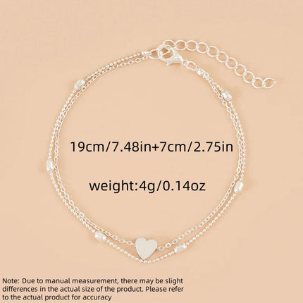 Love Personality Double Simple Bohemian Layered Heart Anklet Summer Beach Anklets On Foot Ankle Bracelets For Women Leg Chain