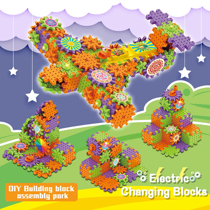 Children's Electric Gear Building Block Toy Set, DIY Car Tank Airplane Shape Puzzle Splicing, Halloween Gift (No Battery)