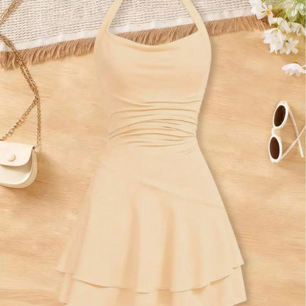2026 Girls' Fashionable Dress with Waist Cinching and Slimming Effect, Backless Cross Tie Dress, Children's Clothing 1