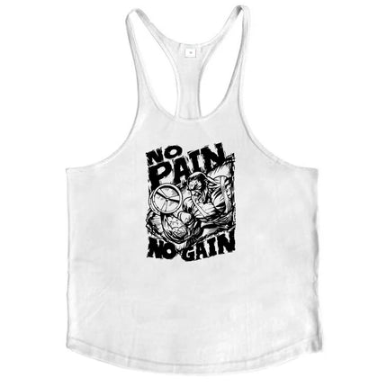 NO PAIN NO GAIN Print Gym Fitness T-Shirt Mens Bodybuilding Sport Sleeveless Vests Cotton Breathable Y-back Suspenders Tank Tops