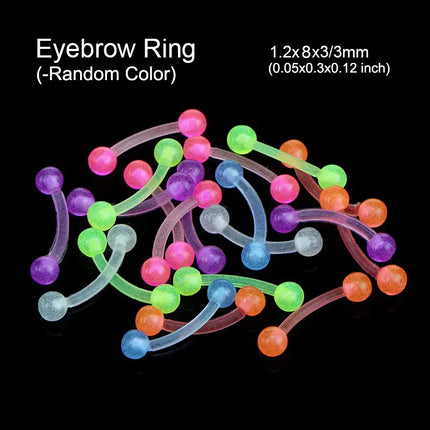 10/60pcs Glow In Dark Flexible Tongue Belly Lip Eyebrow Septum Ear Cartilage Daith Helix Piercing Earrings Punk Body Jewelry