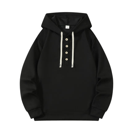 Four button hooded sweatshirt autumn winter men's new long sleeved hooded sweatshirt fashionable and casual men's sportswear,