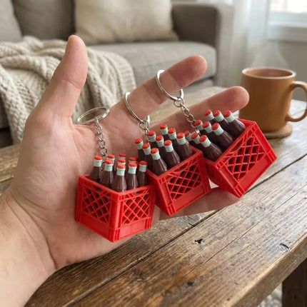 3D Printed Soda Crate Clicker Keychain Funny Plastic Drink Carrier Keyring Lifelike Novelty Squeeze Fidget Backpack Pendant