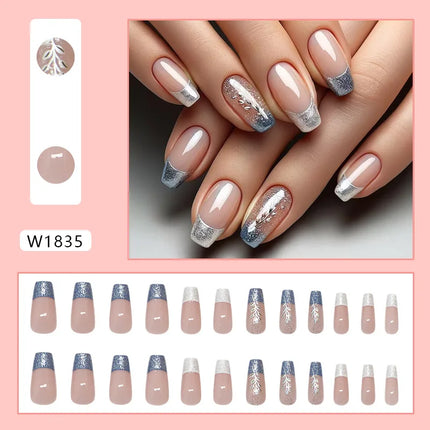 Thousands Stars 24 Pcs Press on Nails Pink Nail Polish Glossy Artificial Finger Manicure Reusable False Nails for Women