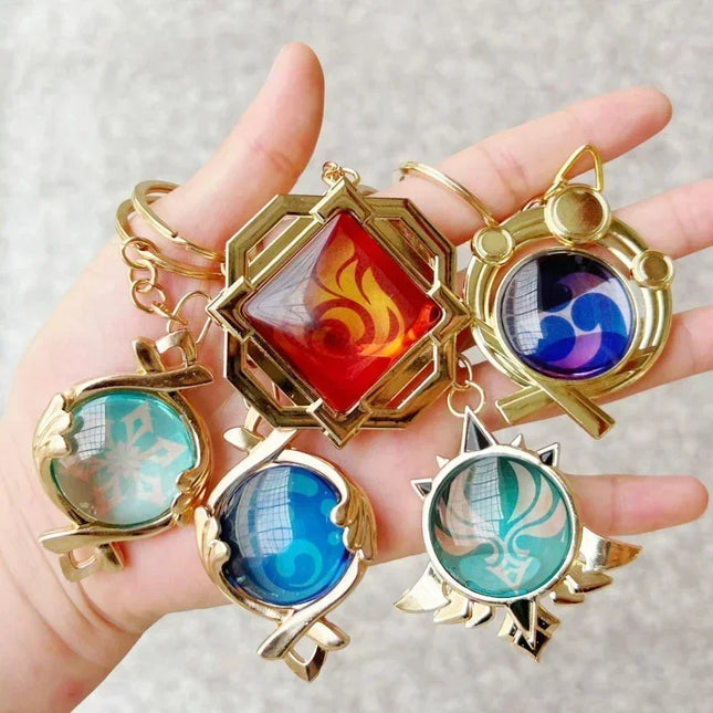 Genshin Impact Snezhnaya Tartaglia Childe Water Light Pervious Key Chain 7 Element Eye Of Original God Cosplay Toy KeyRing