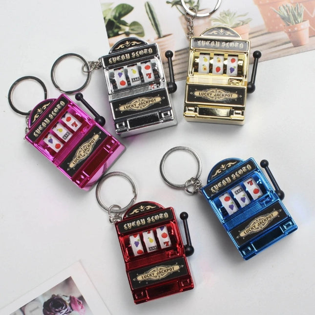 Mini Fruit Slot Machine Keychain Lucky Charm Jackpot Keychains Mini Casino Pendant Bag Charm Novelty Gifts for Kids Adults