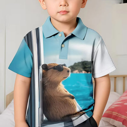 Cute Capybara Graphic Polo Shirt for Boys Funny Animal Short Sleeve Child Polo Shirt Summer Casual Loose Y2k Children's Clothing