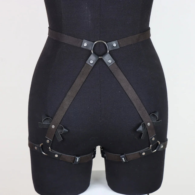 Women's Sexy Garter Belt PU Leather Harness Lingerie BDSM Bodystockings Garter Belt Fetish Erotic Rave Sword Belts Gothic Bodysuit