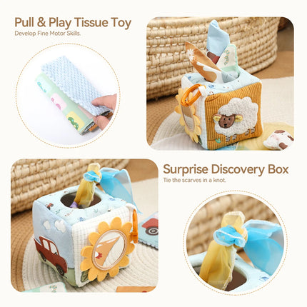 Soft Baby Sensory Toy Cloth Book Tissue Box Security Blanket Plush Cube Crinkle Sounds Mirror Fine Motor Skills 9 Styles Toys