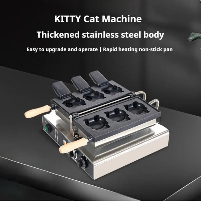 3 Piece Cute Cartoon Kitty Cat Waffle Iron Machine 110V220V Cat Waffle Iron Open Mouth Ice Waffle Iron with Timer Stall Mold