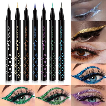Waterproof Glitter Eyeliner Pen Eye Shadow Stick Long-Lasting Quickly Dry Diamond Shining 9-color Liquid Eyeliner Big Eye Makeup