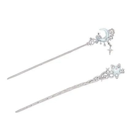 Luminous Flower Hairpin for Women, Creative Star and Moon Tassel Hair Stick, Retro Chinese Style Metal Hair Accessory