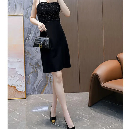 Runway Fashion YS Metal Square Toe Stiletto Heels Women's Baotou Sandals Black Pumps Color Block Glossy Design Shoes Luxury Shoe