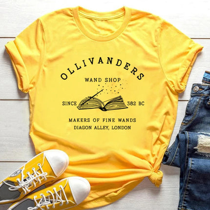 2025 Ollivanders Wand Shop T Shirt Wizard Book Shop Shirt HP Shirt Book Nerd Aesthetic Clothes Magic Tee Unisex Short Sleeve Top
