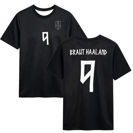 Haaland Norway Name & Number 9 T-Shirt Black Breathable Quick Dry Mesh Jersey Round Neck Casual Short Sleeve Unisex Tees T Shirt