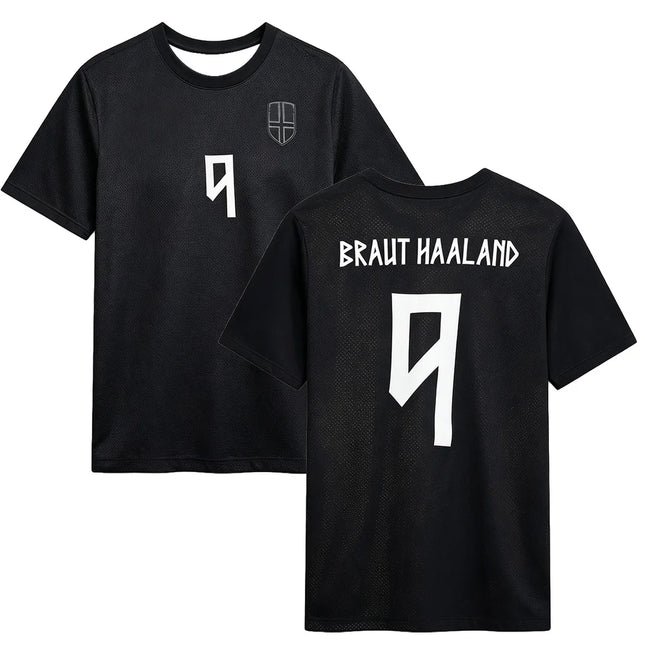 Haaland Norway Name & Number 9 T-Shirt Black Breathable Quick Dry Mesh Jersey Round Neck Casual Short Sleeve Unisex Tees T Shirt