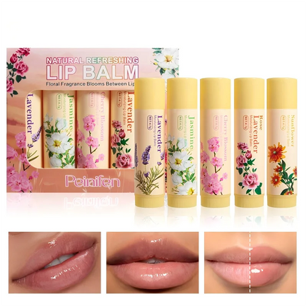 5PCS Deep Moisturizing Lip Balm Set Floral Fragrance Nourishing Lip Mask Lip Care to Reduce Lip Lines & Plump Lips