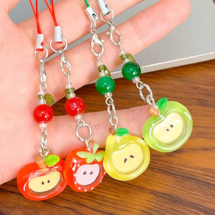 Red Green Apple Handmade Pendant Phone Chain Bead Hanging Ornament Camera Chain Cute Ins Girl Heart Key Chain Accessories