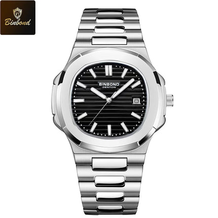BINBOND Luxury Military Man Watch Square Waterproof Luminous Date Week Men Watch Stainless Steel Quartz Men's Watches Reloj