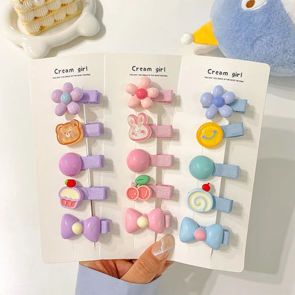 5PCS/Set Cute Cartoon Baby Girl Hair Clips Sweet Flower Bow Sided Clips Bangs Clips Kids Barrettes Hair Accessories