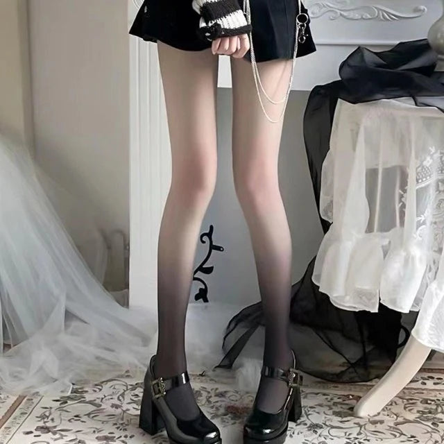 Women Y2K Gothic Gradient Tights Sexy Push-Up Nylon Pantyhose For Kawaii Lolita Stockings Cute