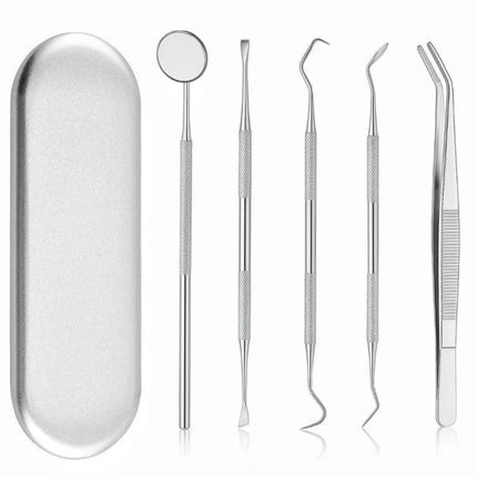 Dental Stainless Steel Cleaning Kit with Storage Box Dental Mirror Explorer Tweezer Probe Hoe Sickle Scaler Dentist Accessories