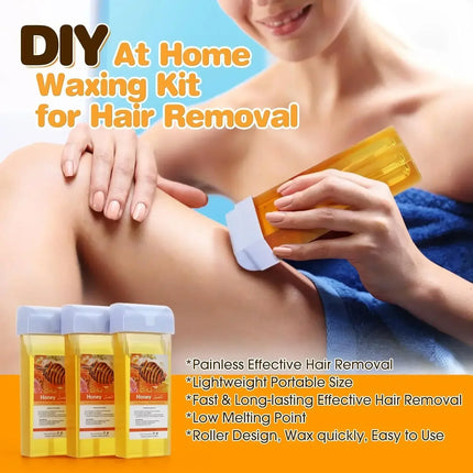2026 Roll On Waxing Kit For Hair Removal All Skin Types Heater Waxing Hot Cartridge Honey Hair Removal Wax Roller Set Unisex